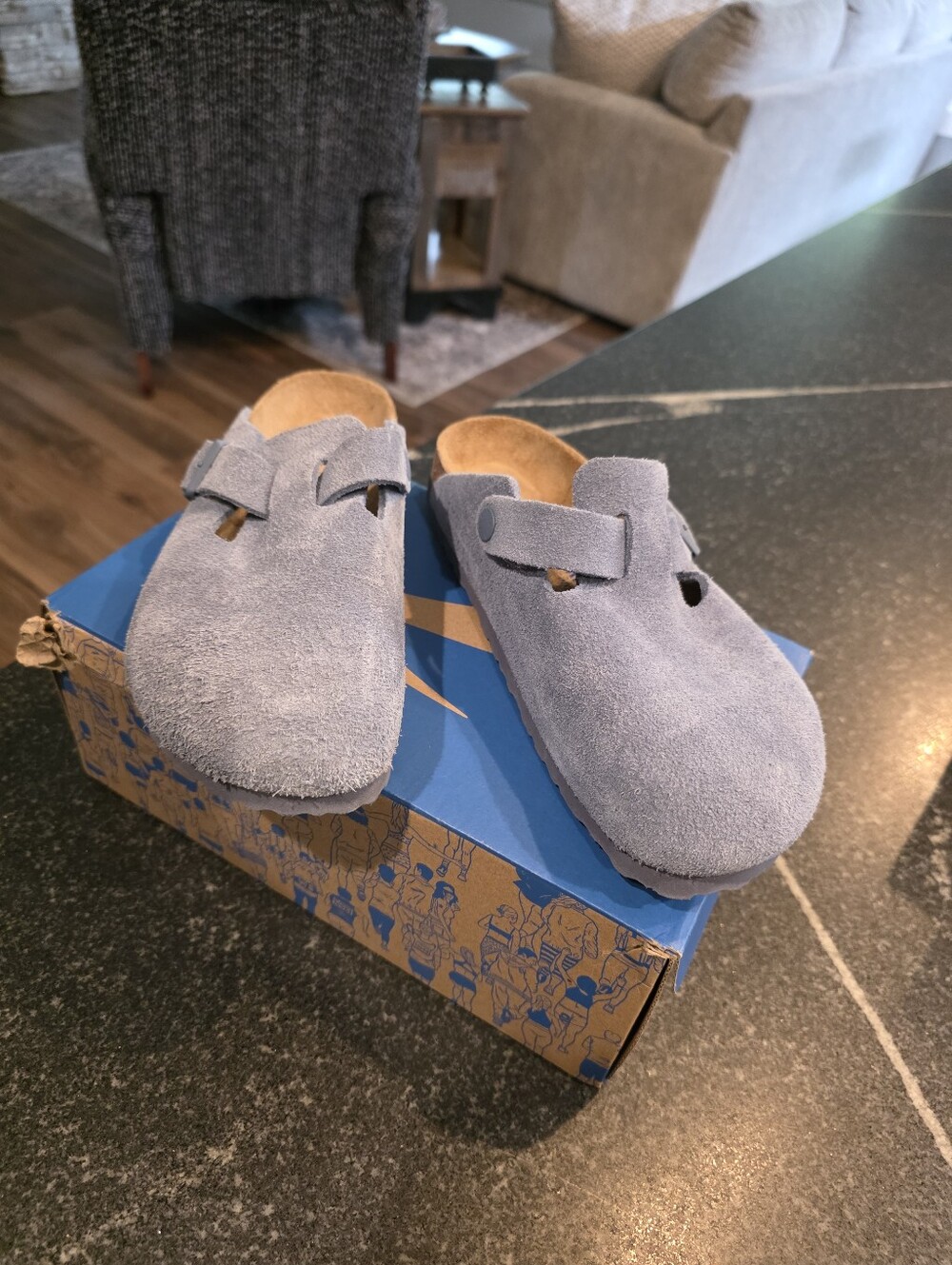 Birkenstock Suede Boston Clog Soft Footbed Women's Size 38 US 7 / 7.5 Light Blue - Picture 2 of 8